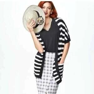 Cabi Whistle Navy Blue & White Striped Long Line Cardigan Sweater Small Coastal